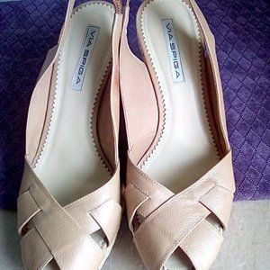 Via Spiga Tan w/Rattan Wedge Heels